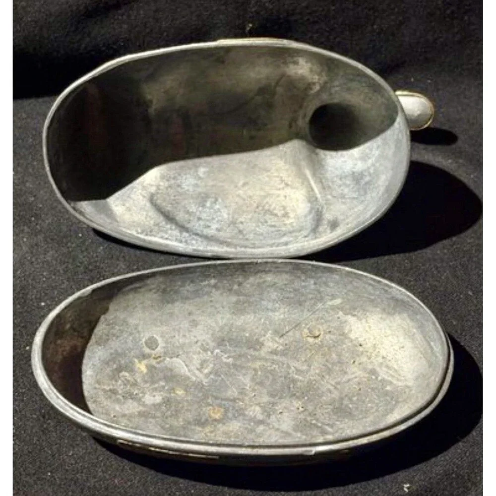 Vintage Pewter & Brass Duck Trinket Dish – Lidded Metal Bird Jewelry Box MCM